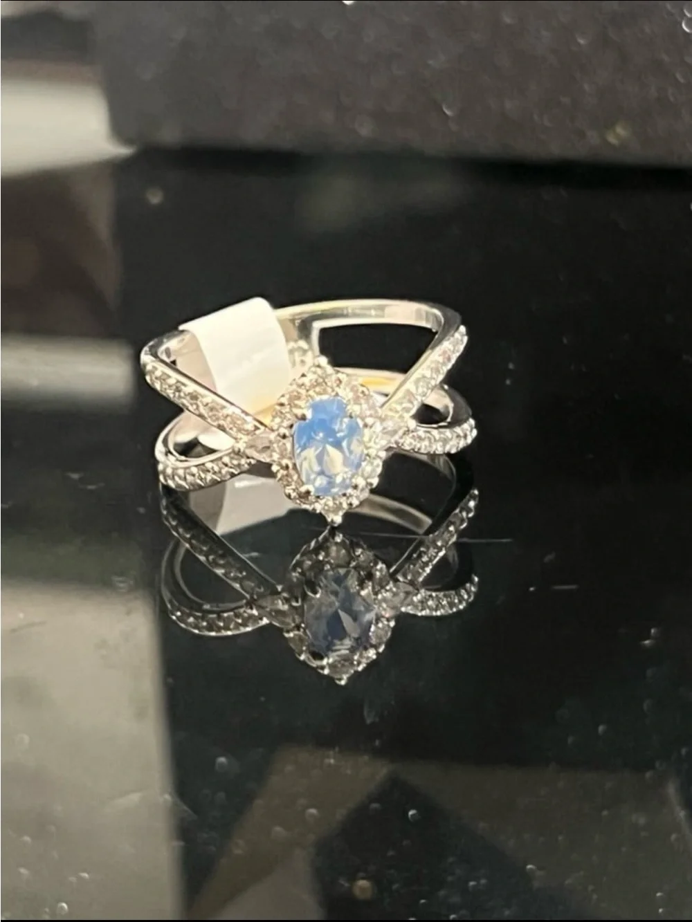Bomb party glamorous  galaxy lab created blue chalcedony rhodium-plating ring - Picture 2 of 12